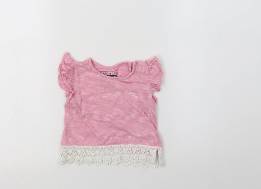 Primark Baby Pink Striped Cotton Basic Blouse Size 6-9 Months Crew Neck Snap