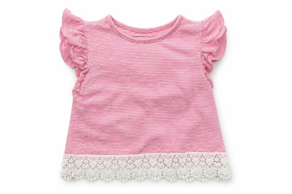 Primark Baby Pink Striped Cotton Basic Blouse Size 6-9 Months Crew Neck Snap