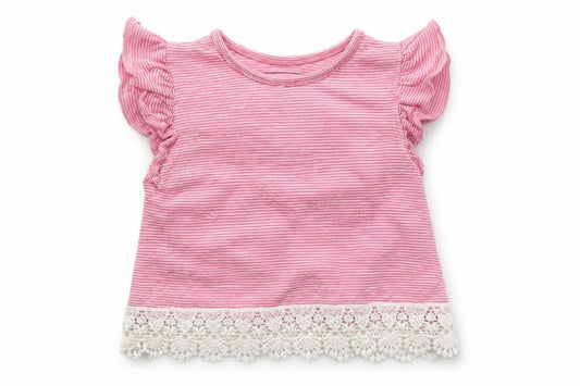 Primark Baby Pink Striped Cotton Basic Blouse Size 6-9 Months Crew Neck Snap