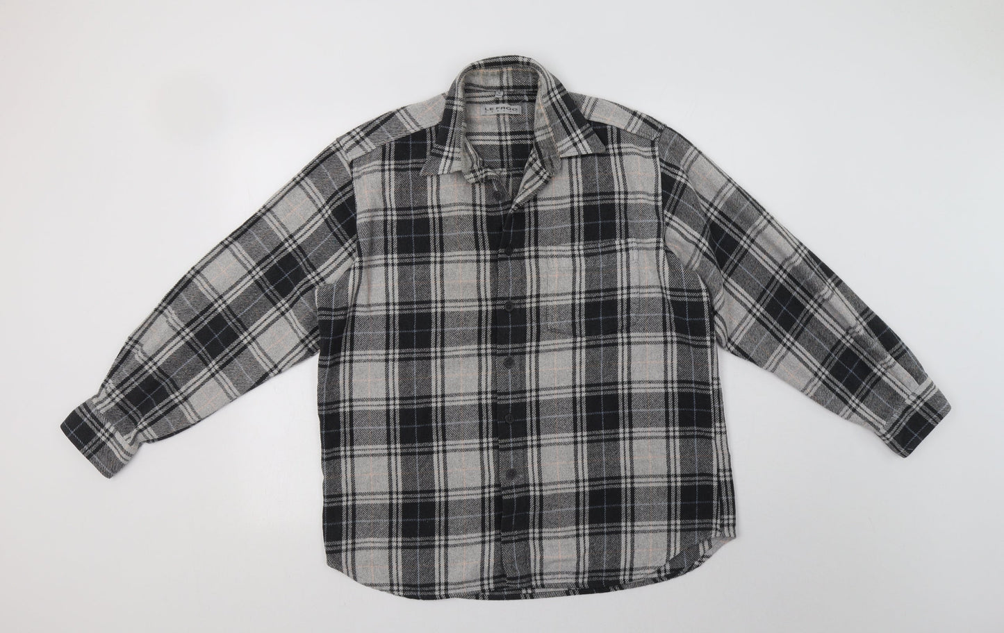 Le Frog Mens Grey Check   Button-Up Size M Collared Button