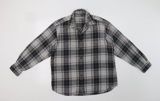 Le Frog Mens Grey Check   Button-Up Size M Collared Button