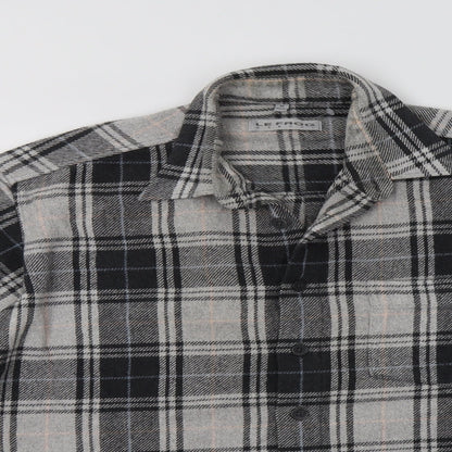 Le Frog Mens Grey Check   Button-Up Size M Collared Button