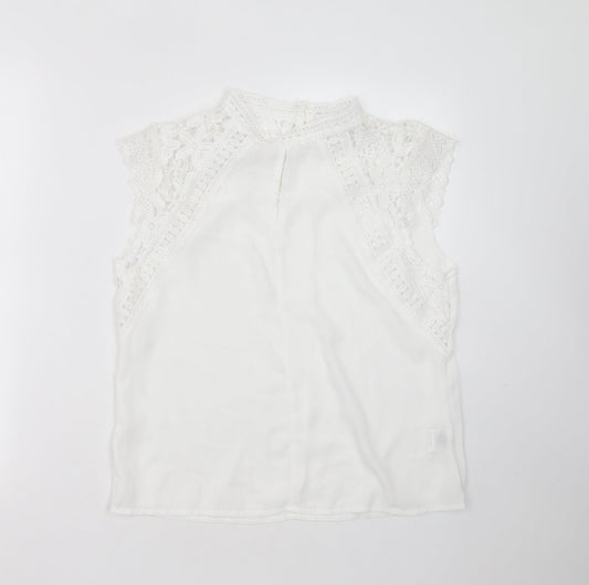 SheIn Womens White Floral Polyester Basic Blouse Size 10 Round Neck - crochet detail