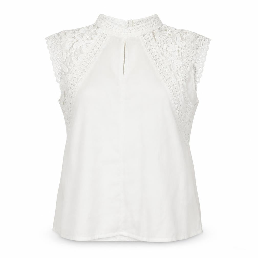 SheIn Womens White Floral Polyester Basic Blouse Size 10 Round Neck - crochet detail