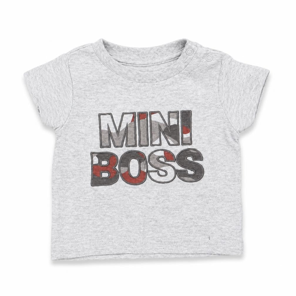 Nutmeg Baby Grey  Cotton Basic T-Shirt Size 0-3 Months Round Neck  - mini boss
