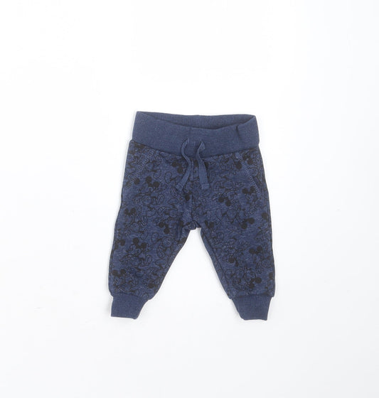 Primark Baby Blue  Cotton Jogger Trousers Size 0-3 Months  Drawstring - Mickey Mouse Print