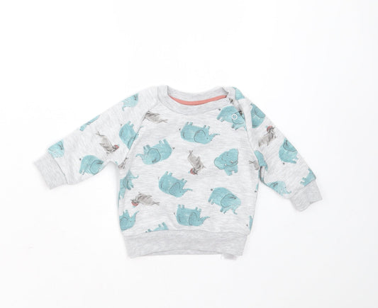 Primark Baby Grey  Cotton Pullover Jumper Size 0-3 Months   - elephant print