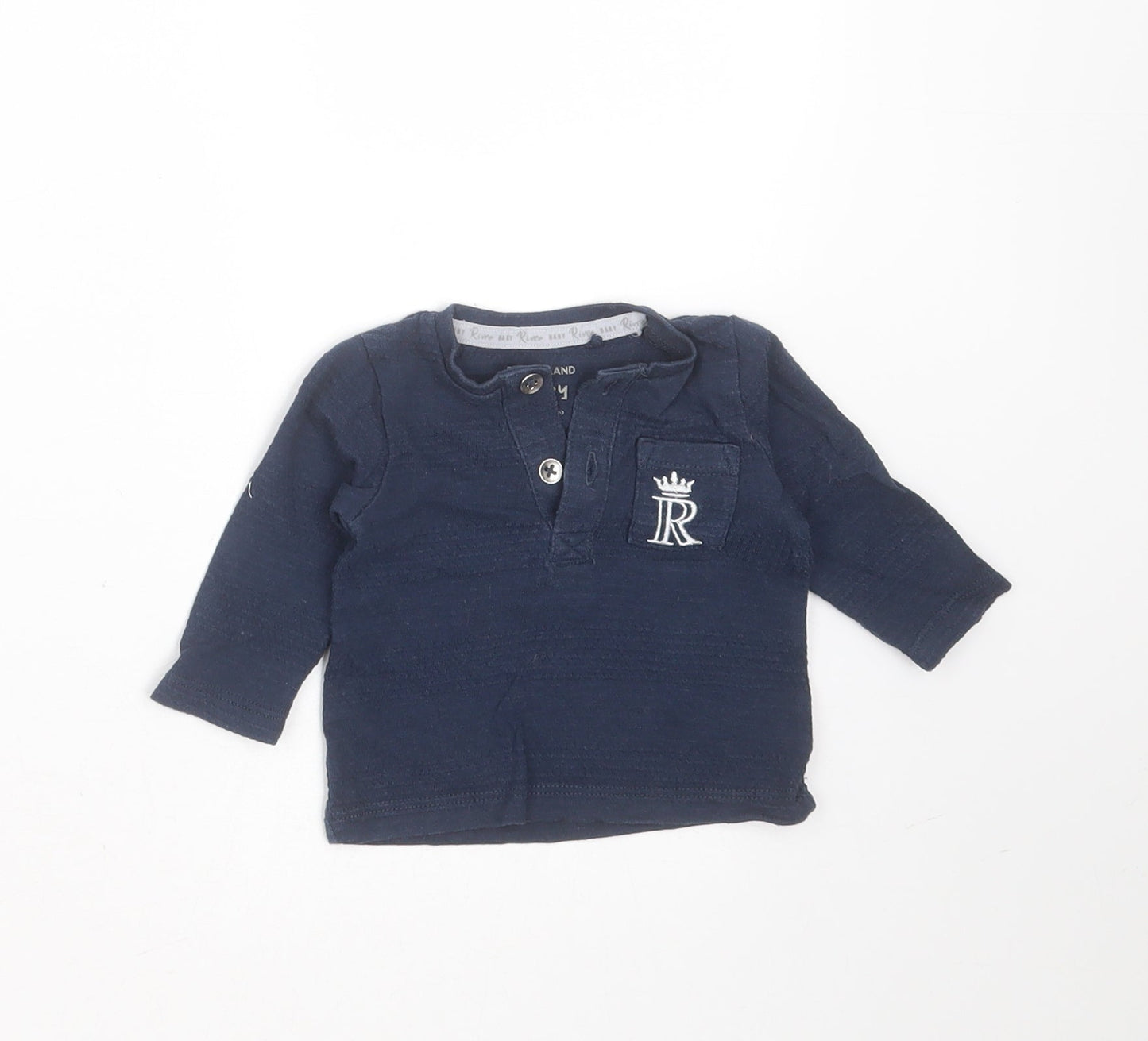 River Island Baby Blue Striped Cotton Basic T-Shirt Size Newborn Round Neck