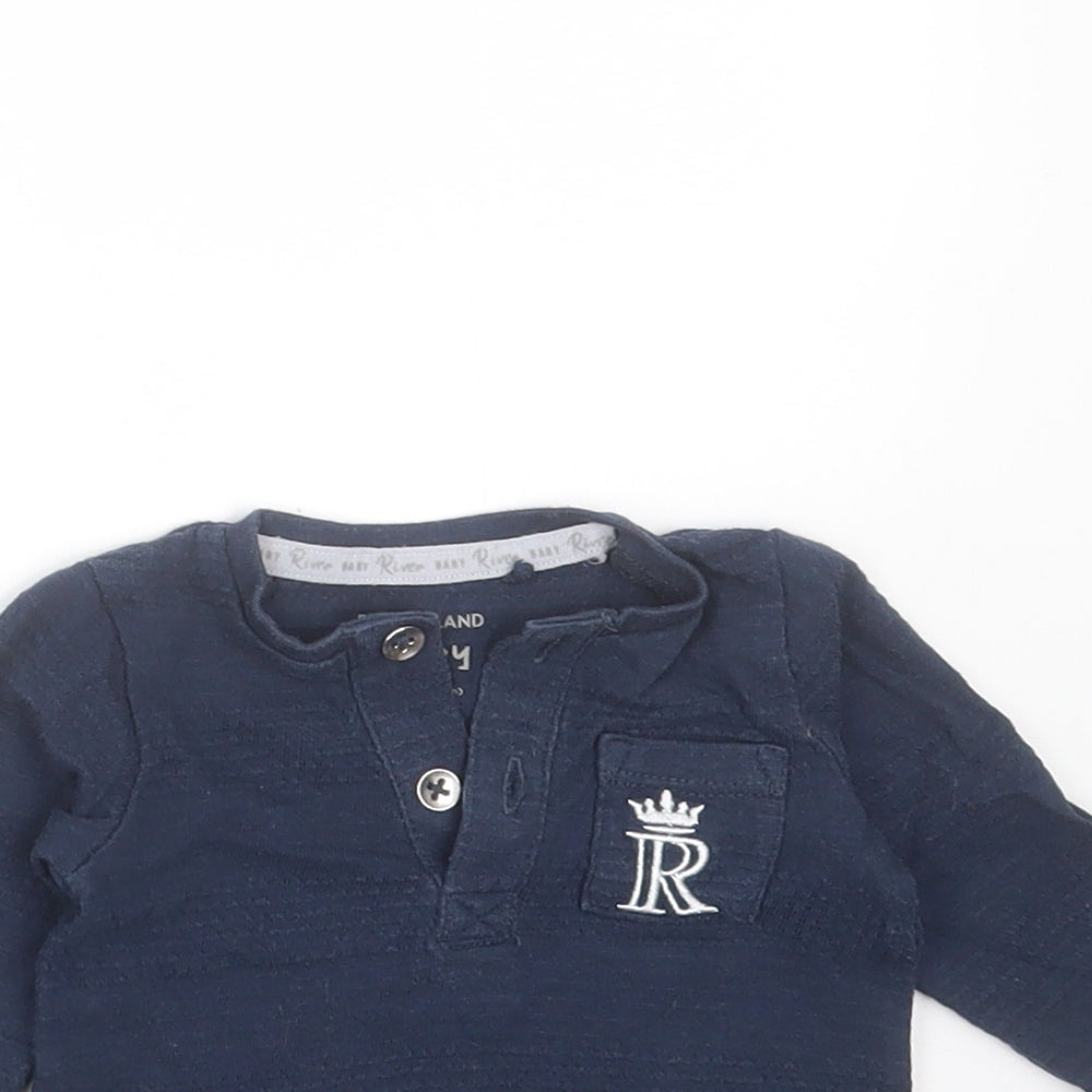 River Island Baby Blue Striped Cotton Basic T-Shirt Size Newborn Round Neck