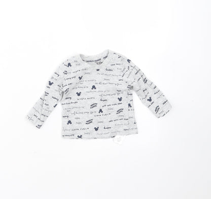 Preloved Primark Baby Grey  Cotton Basic T-Shirt Size 0-3 Months Round Neck  - mickey mouse - Front