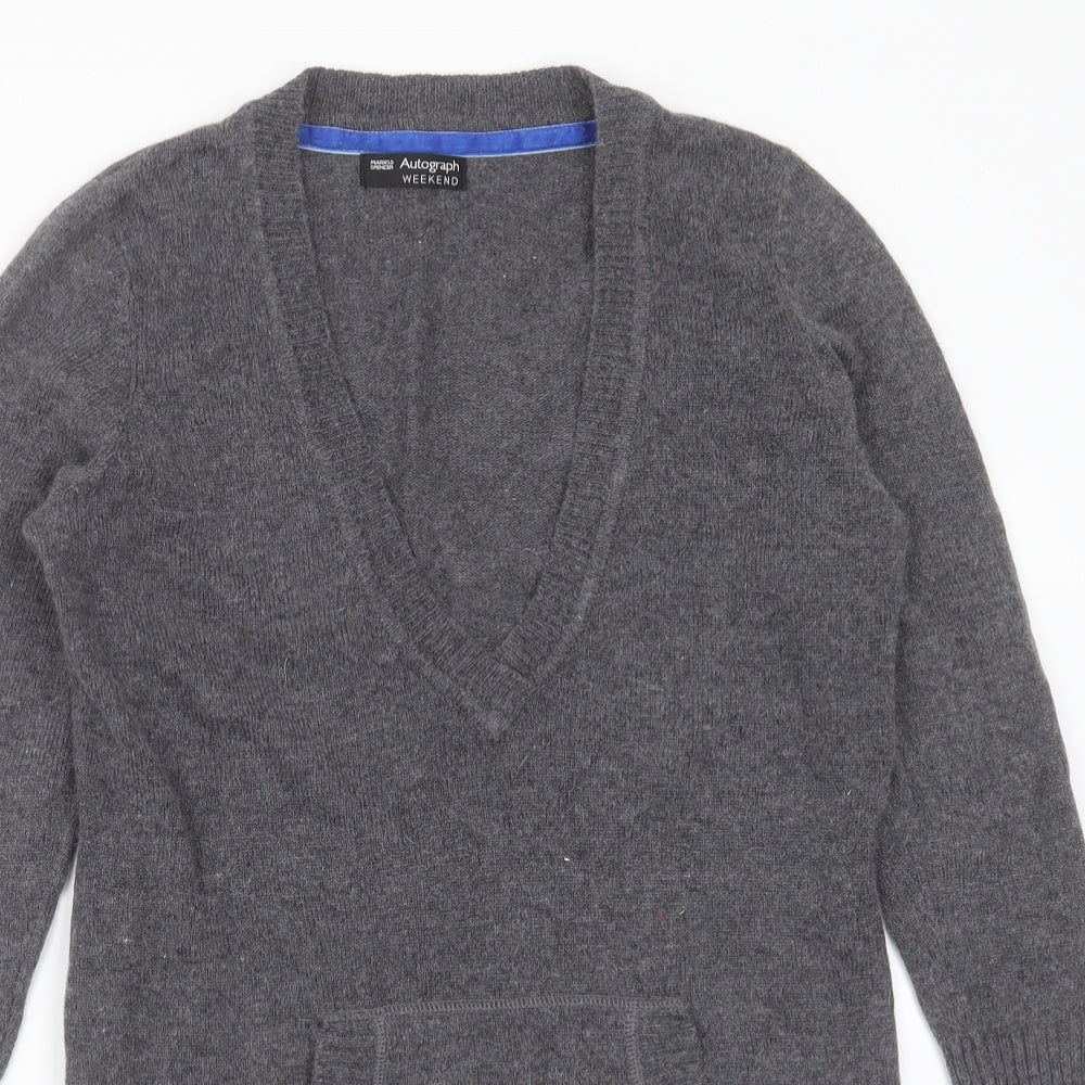 Marks and Spencer Womens Grey V-Neck  Polyamide Pullover Jumper Size 12