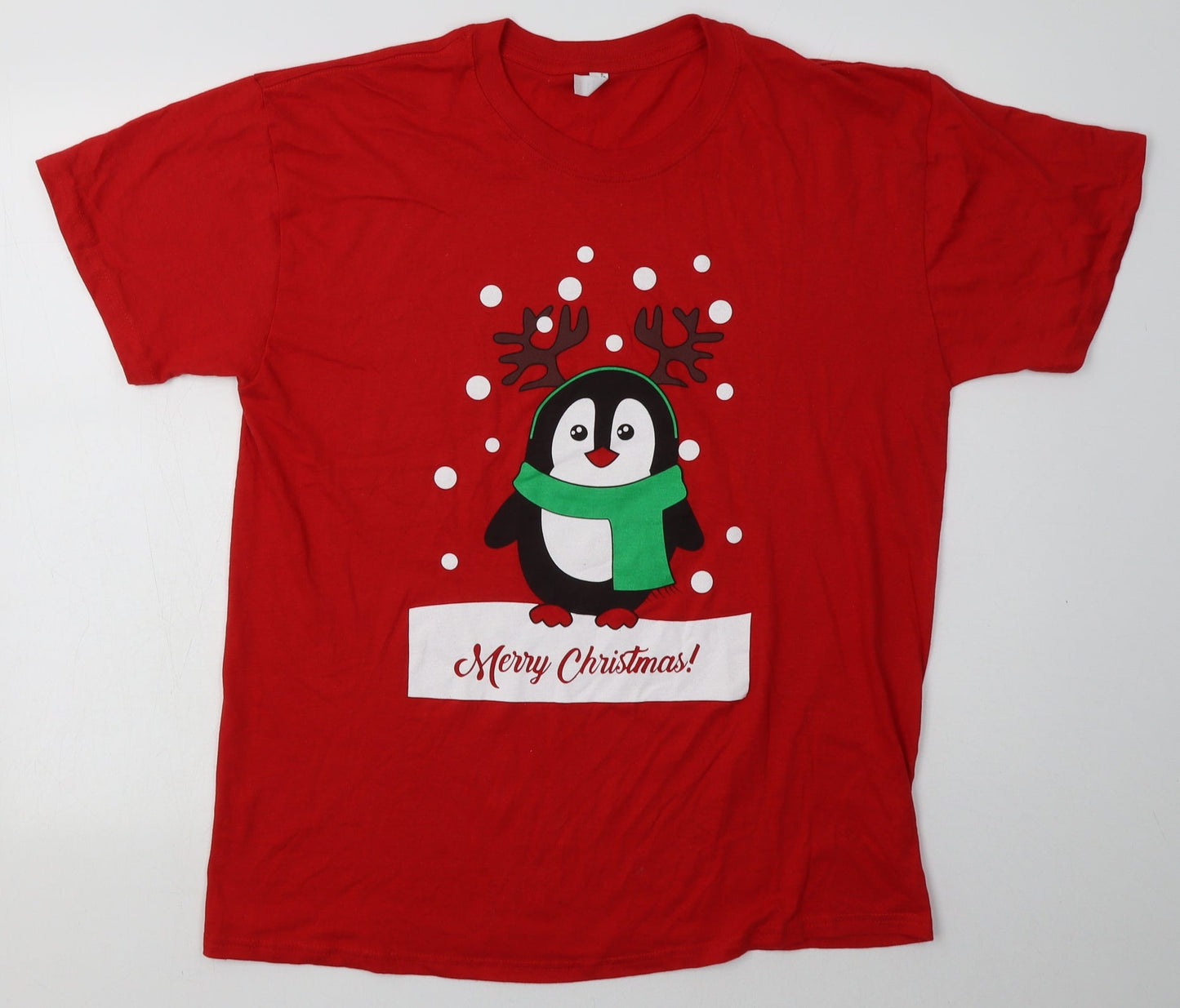 casual classics Mens Red  Cotton  T-Shirt Size L Crew Neck  - Christmas