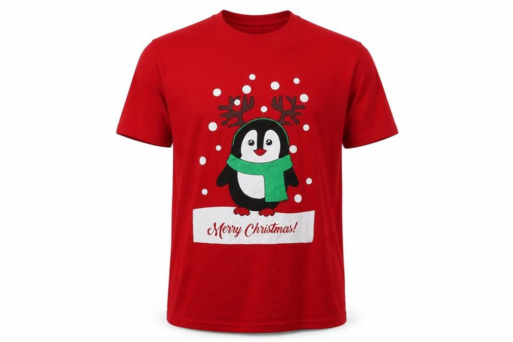 casual classics Mens Red  Cotton  T-Shirt Size L Crew Neck  - Christmas