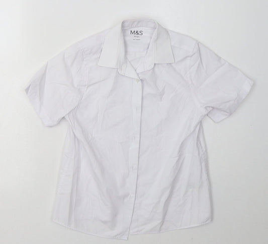 Marks and Spencer Boys White  Polyester Basic Button-Up Size 8-9 Years Collared Button - School Wear