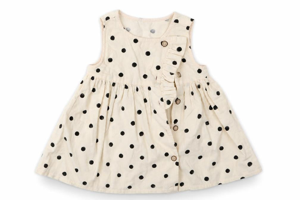 sainsburys Girls Beige Polka Dot Cotton A-Line  Size 3-6 Months  Crew Neck Button