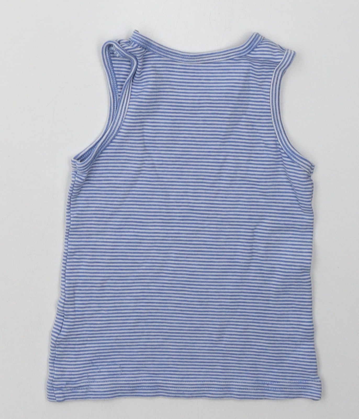 F&F Boys Blue Striped Cotton Basic Tank Size 4-5 Years Crew Neck Pullover