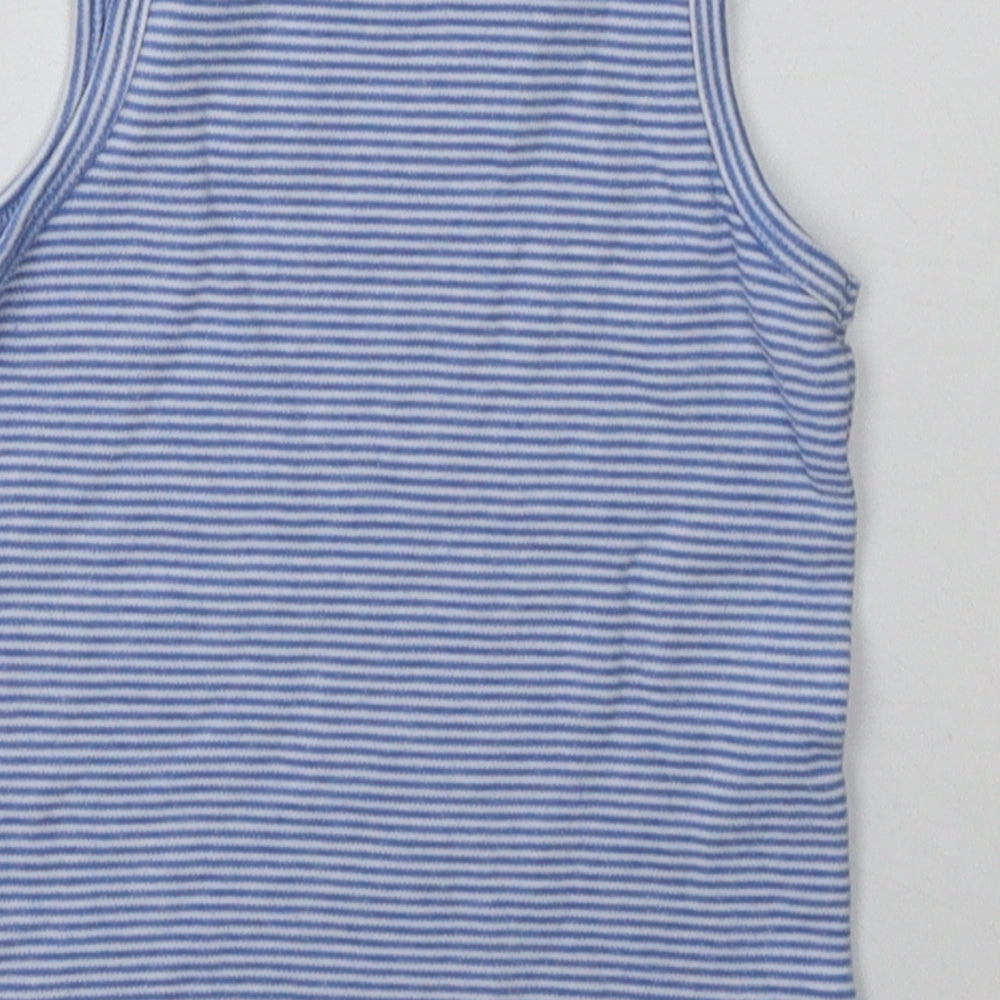 F&F Boys Blue Striped Cotton Basic Tank Size 4-5 Years Crew Neck Pullover
