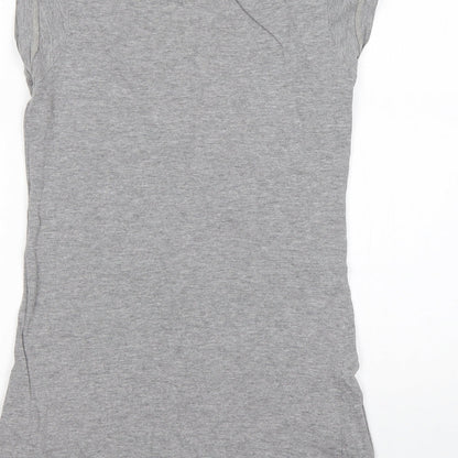 Preworn Womens Grey  Cotton Basic T-Shirt Size 8 Round Neck