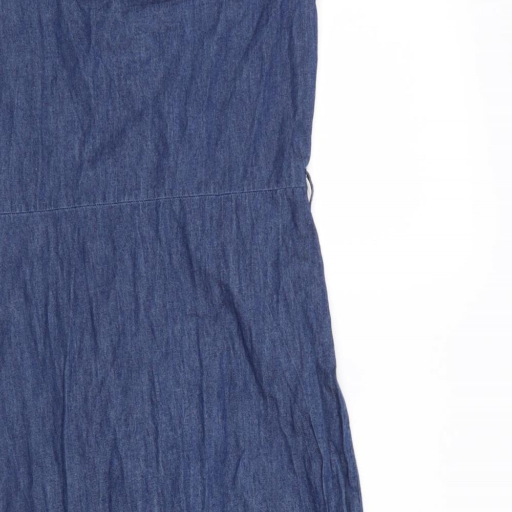 N ew Look Womens Blue  Cotton A-Line  Size 8  Boat Neck Button