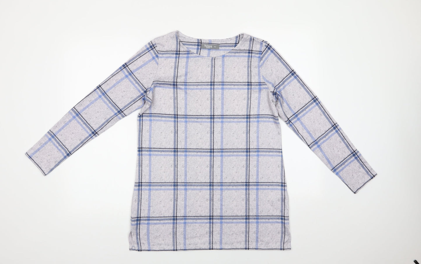 Nutmeg Womens Blue Crew Neck Check Polyester Pullover Jumper Size 10