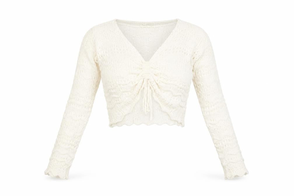 Missguided Womens Ivory V-Neck  Acrylic Pullover Jumper Size L