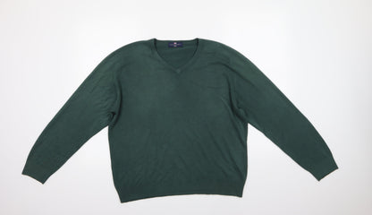 Preloved M&S Mens Green V-Neck  Acrylic Pullover Jumper Size L - Front