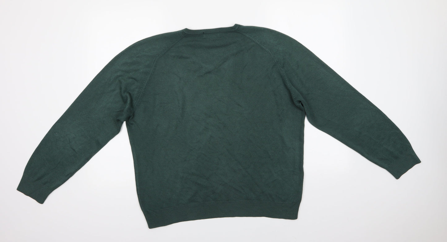 M&S Mens Green V-Neck  Acrylic Pullover Jumper Size L