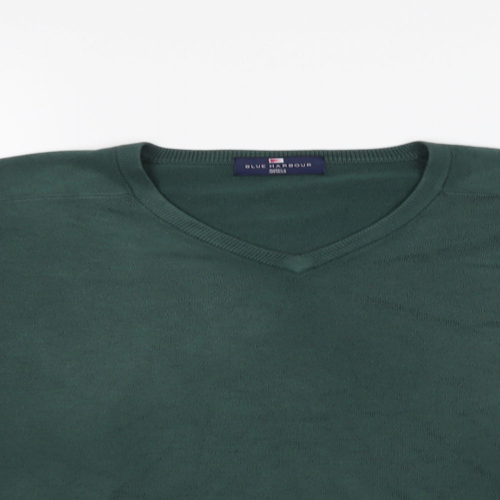 M&S Mens Green V-Neck  Acrylic Pullover Jumper Size L