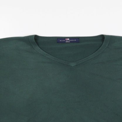Preloved M&S Mens Green V-Neck  Acrylic Pullover Jumper Size L - Detail