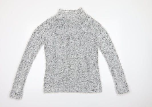 Preloved Bellfield Womens Grey Mock Neck  Nylon Pullover Jumper Size 10 - Front