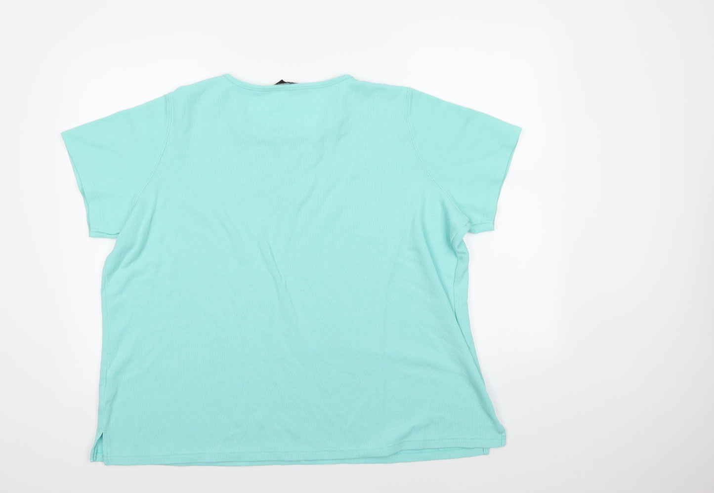 BM Womens Green  Cotton Basic Blouse Size XL Crew Neck
