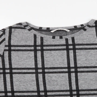 Preloved TU Womens Grey Crew Neck Check Polyester Pullover Jumper Size 12 - Detail