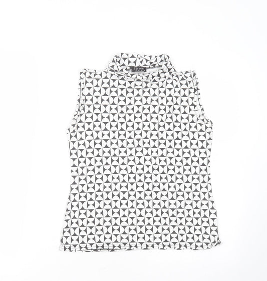 Sisters Point Womens White Geometric Polyester Basic Blouse Size S Round Neck