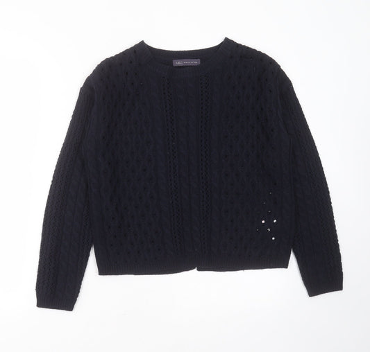 Marks and Spencer Womens Blue Round Neck Geometric Acrylic Pullover Jumper Size 10