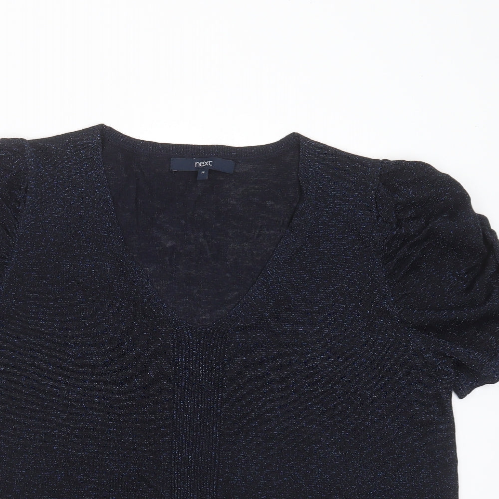 NEXT Womens Blue V-Neck  Viscose Pullover Jumper Size 14   - glittery