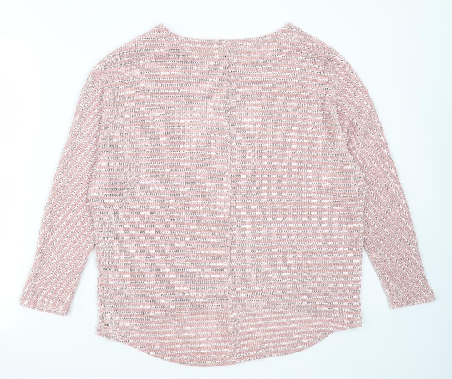 New Look Womens Pink Round Neck Striped Polyester Pullover Jumper Size M