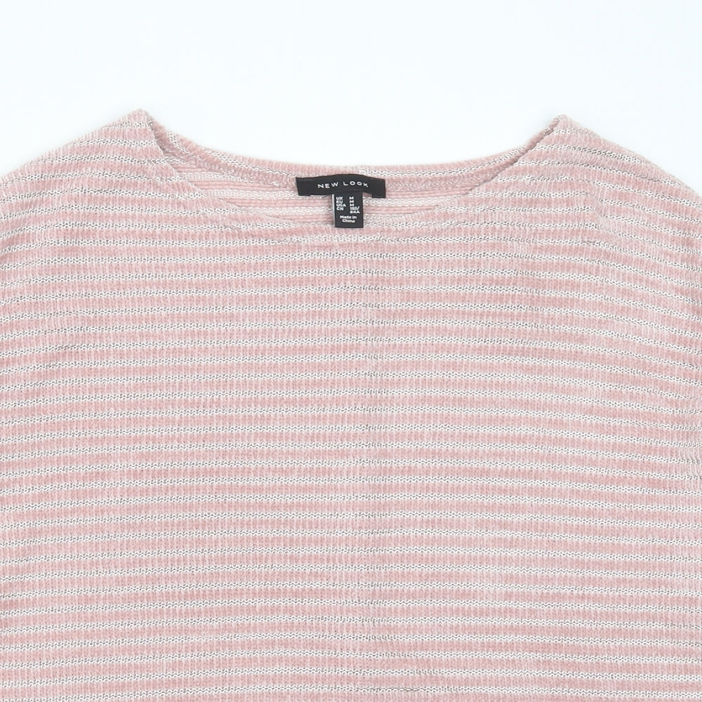 New Look Womens Pink Round Neck Striped Polyester Pullover Jumper Size M