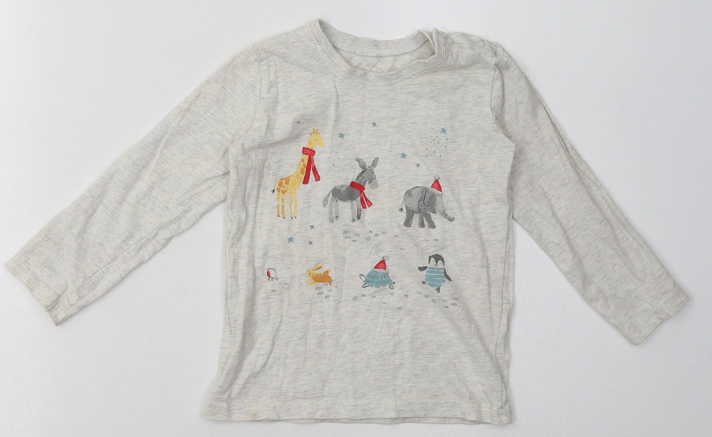 George Baby Grey Geometric Cotton Basic Casual Size 18-24 Months Crew Neck Pullover - Christmas