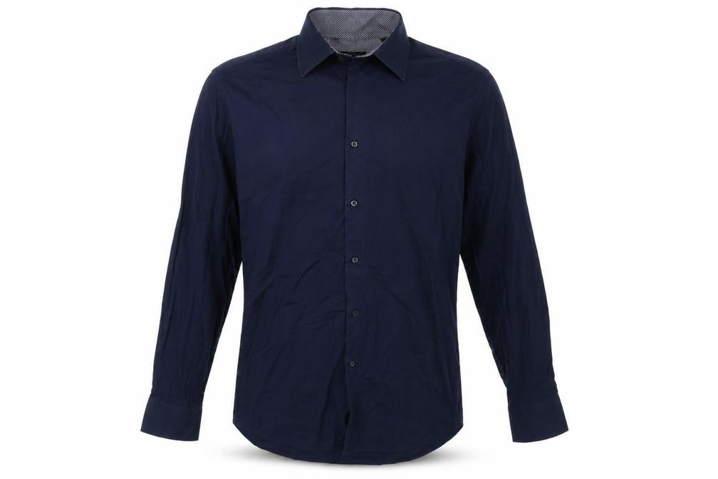George Mens Blue  Cotton  Button-Up Size 17 Collared Button