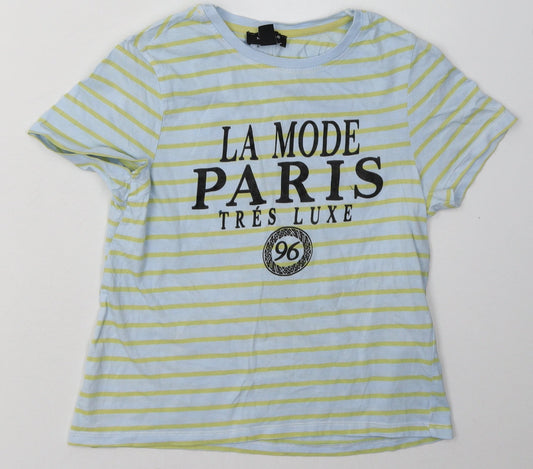New Look Womens Blue Striped Cotton Basic T-Shirt Size 6 Crew Neck - Paris