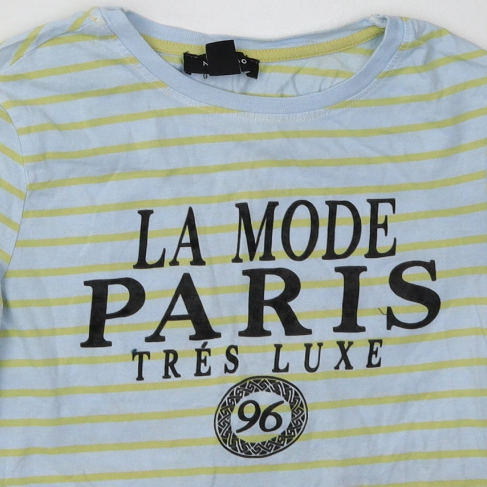 New Look Womens Blue Striped Cotton Basic T-Shirt Size 6 Crew Neck - Paris