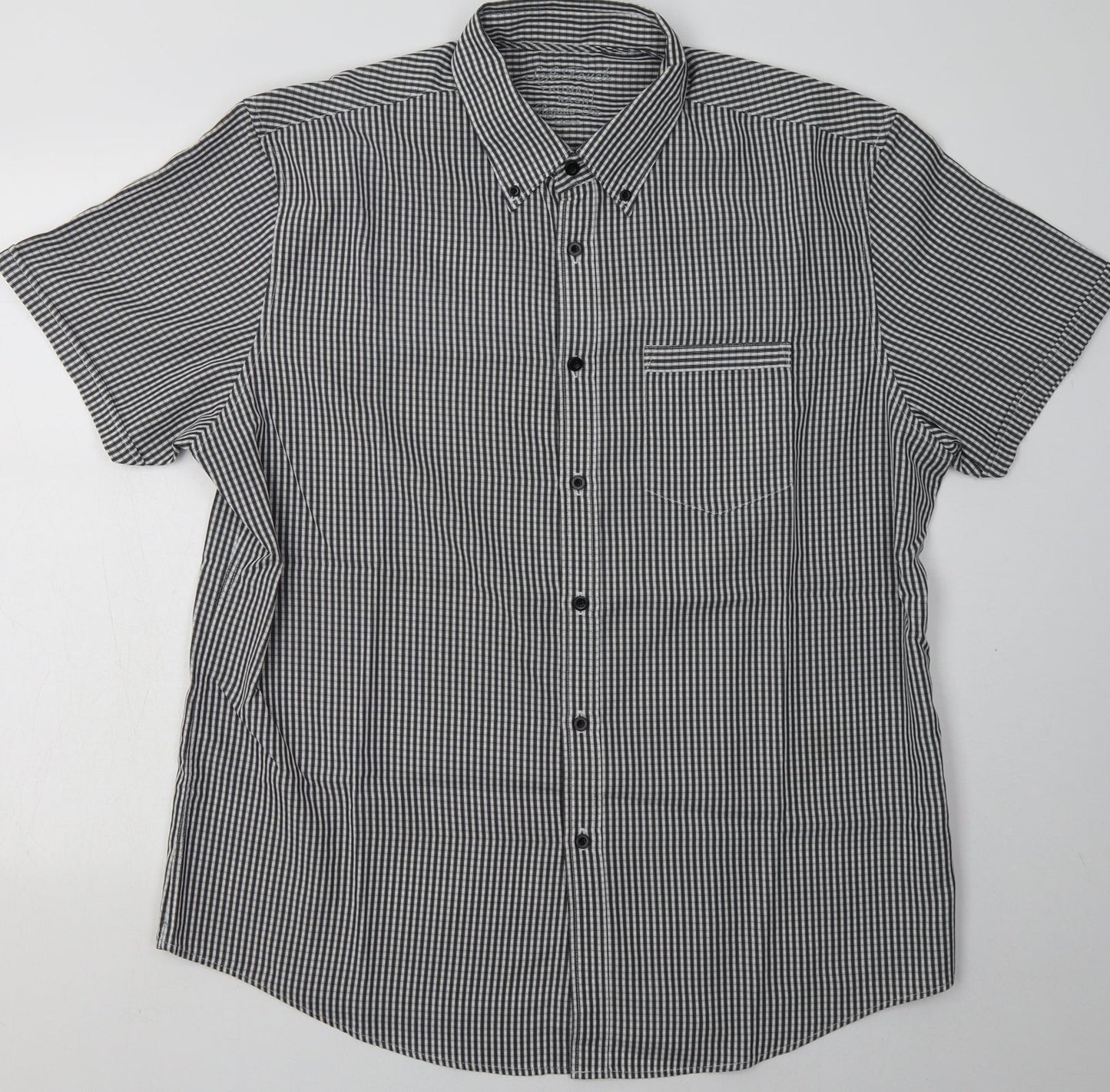 Debenhams Mens Black Check Polyester  Button-Up Size L Collared Button - soft touch