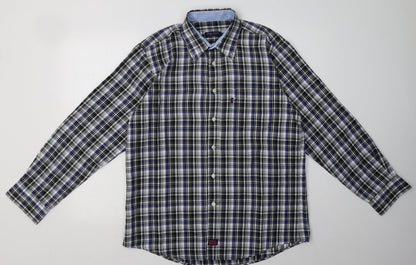 signal extra Mens Black Check Cotton  Button-Up Size L Collared Button