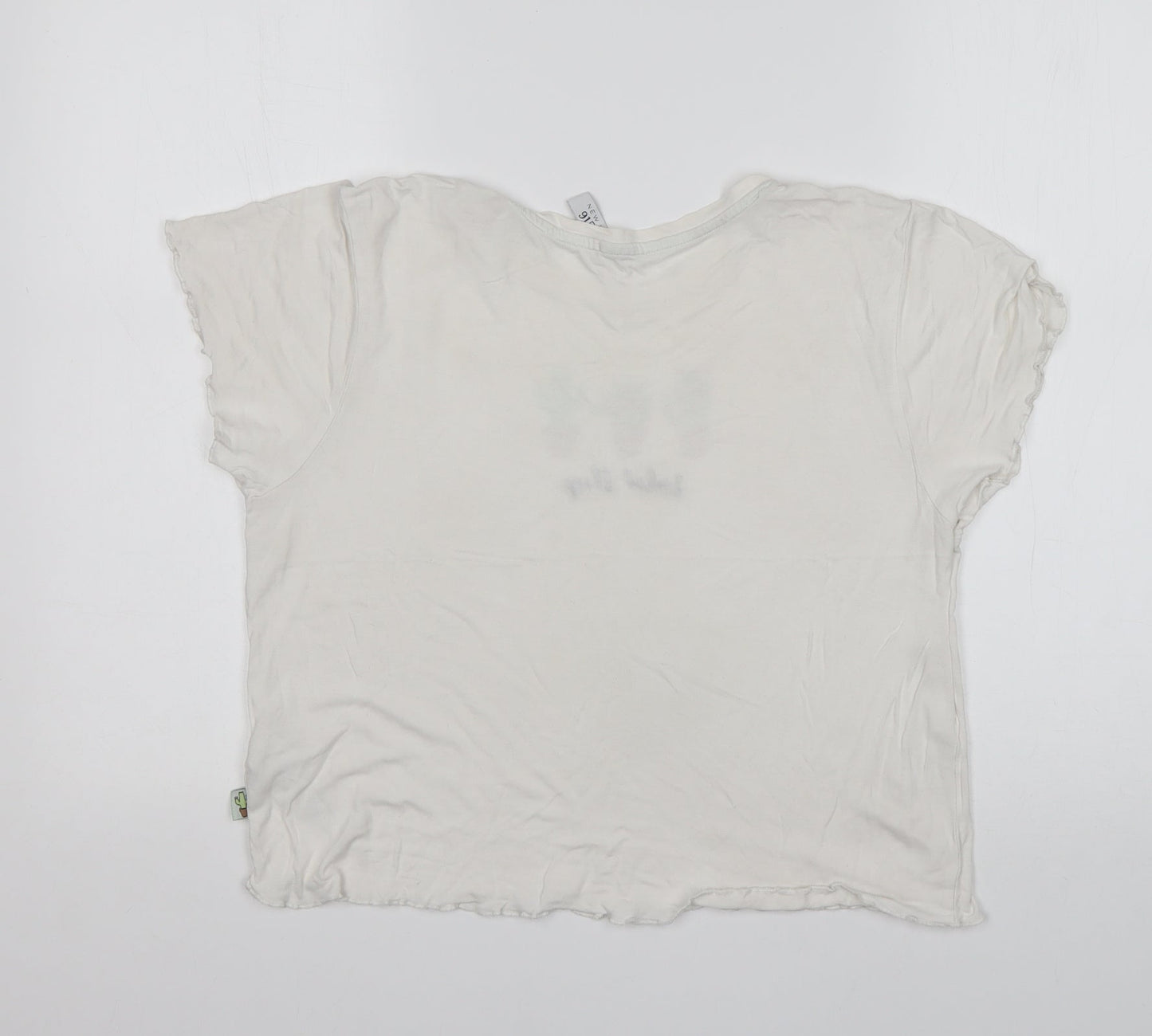 New Look Womens White  Viscose Cropped T-Shirt Size M Round Neck