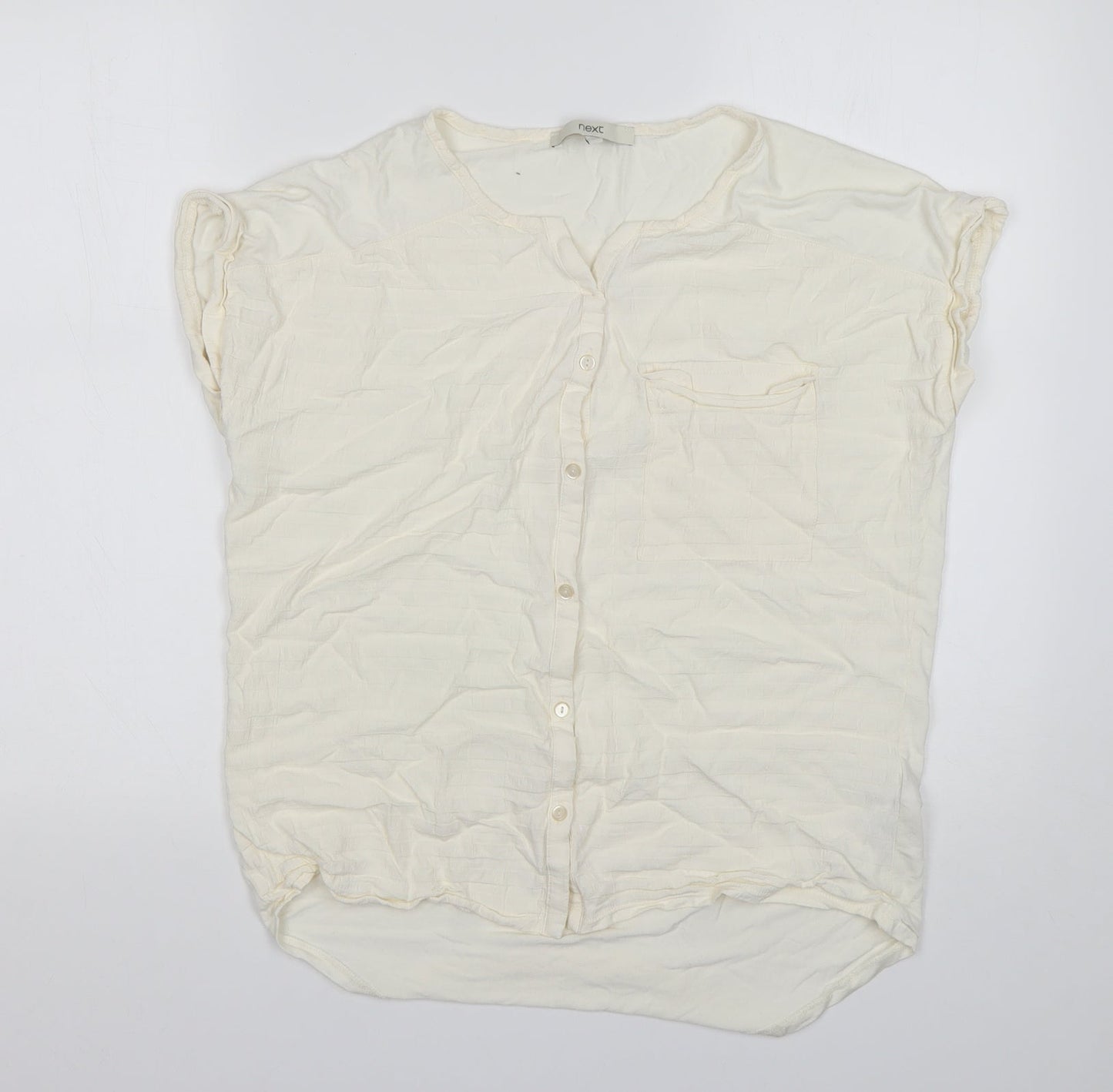 NEXT Womens Ivory  Viscose Basic Button-Up Size 10 V-Neck