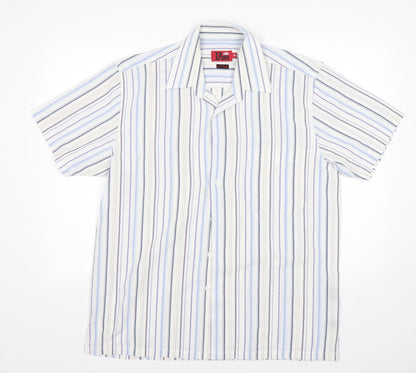 Duke Mens Multicoloured Striped Polyester  Button-Up Size M Collared