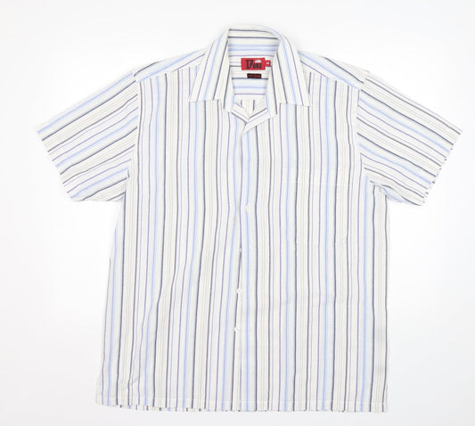 Duke Mens Multicoloured Striped Polyester  Button-Up Size M Collared