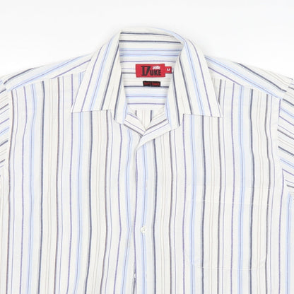 Duke Mens Multicoloured Striped Polyester  Button-Up Size M Collared