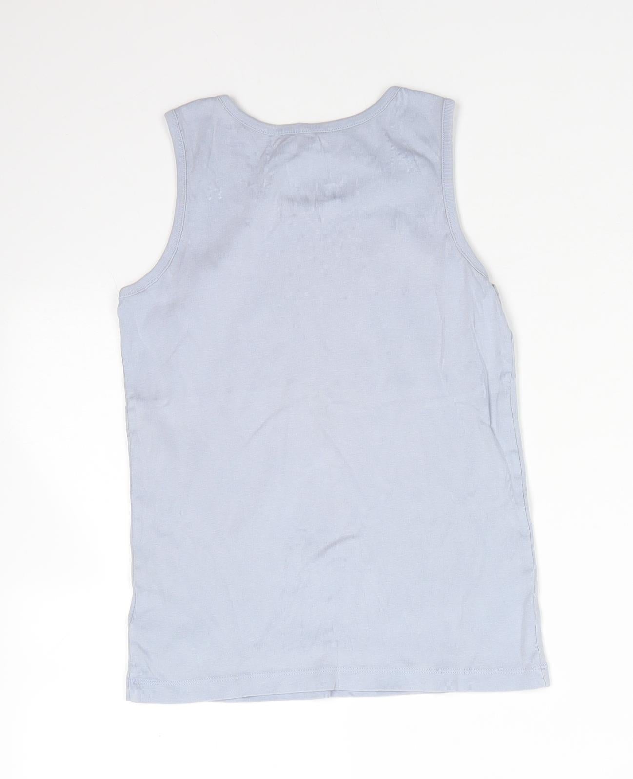 M&S Boys Blue  100% Cotton Basic Tank Size 9-10 Years Round Neck