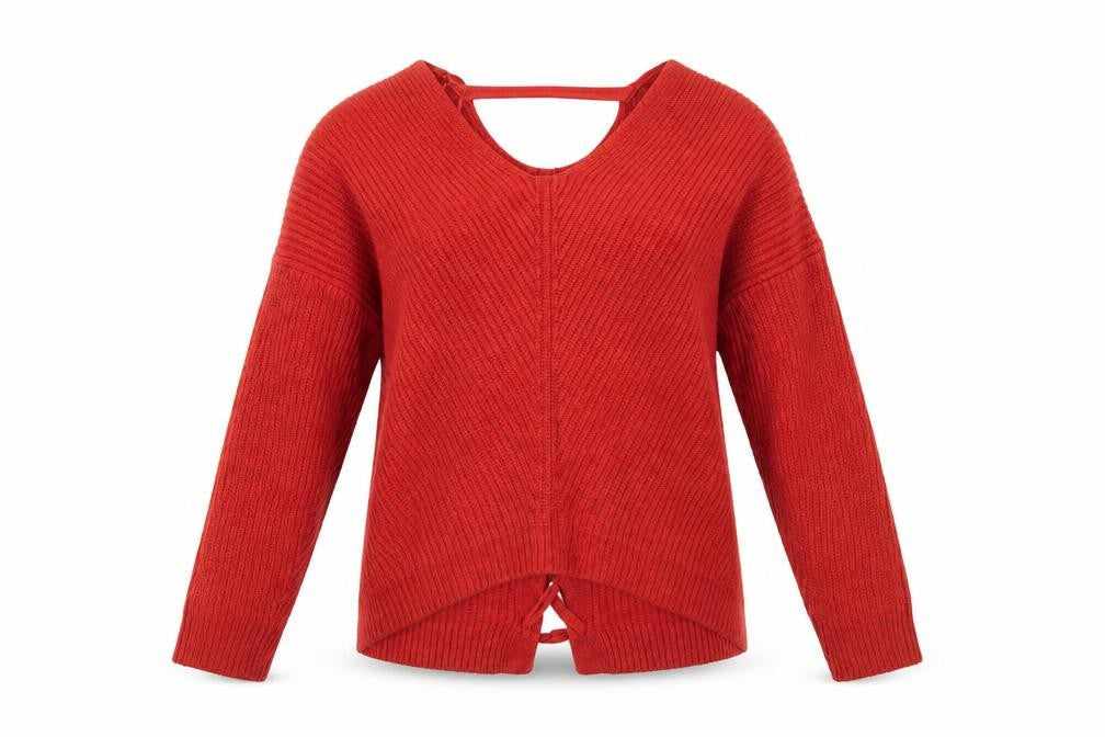 New Look Womens Orange V-Neck  Acrylic Pullover Jumper Size M